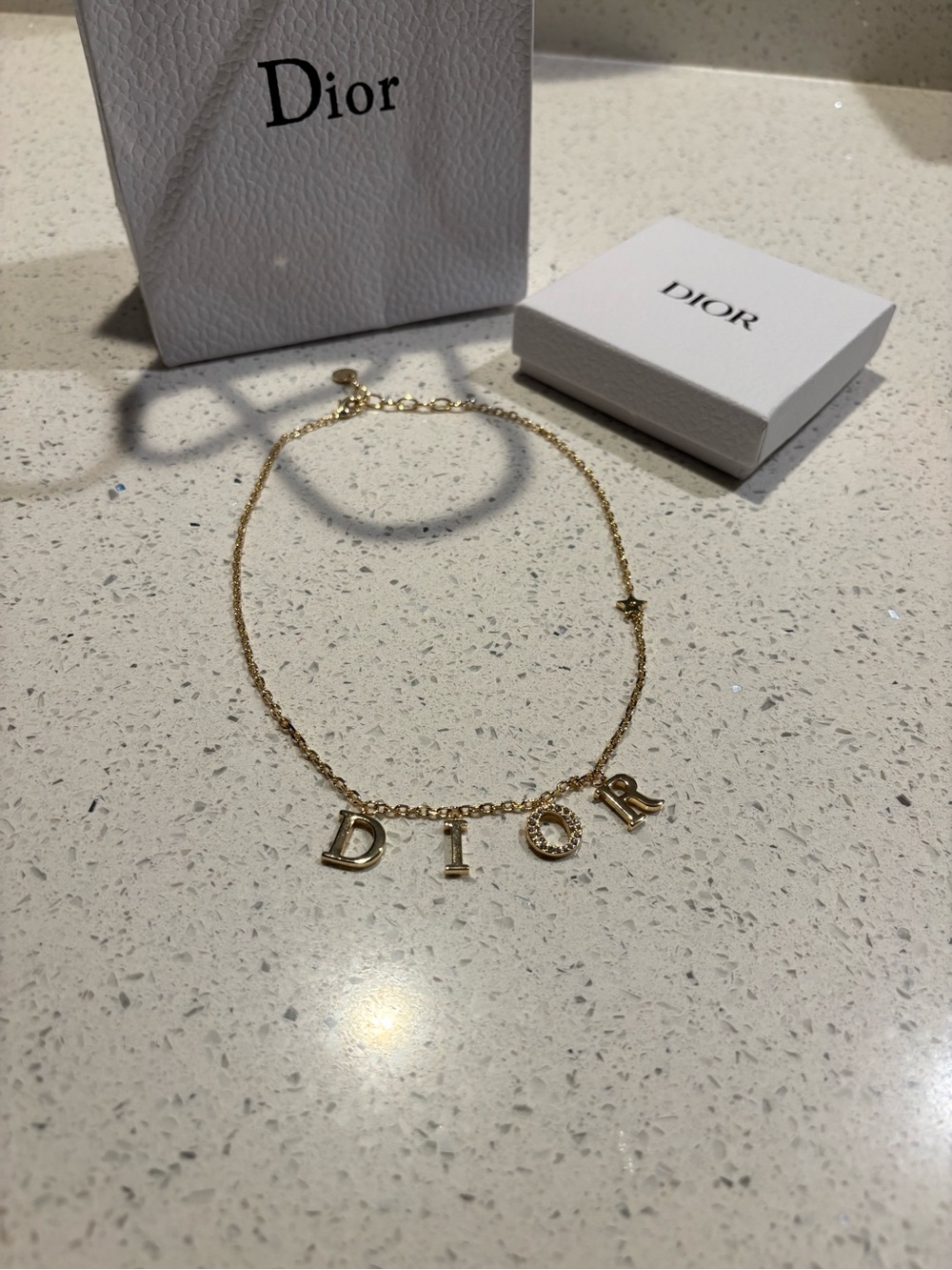 Dior Gold Letter Charm Necklace with DIOR Pendant